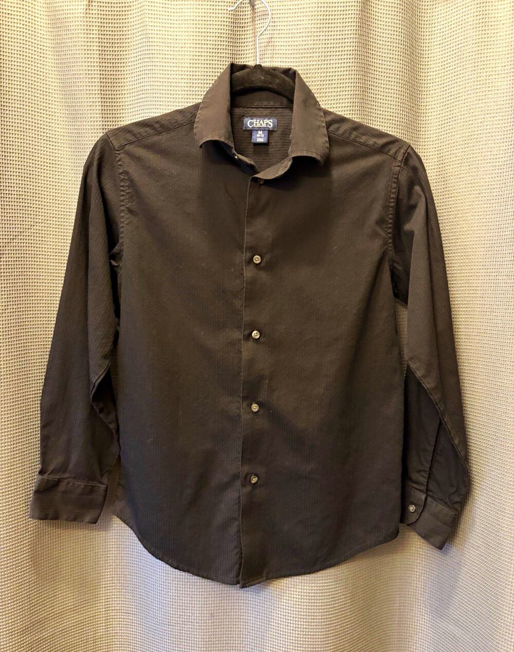 Chaps Boys Black Solid Button-Up Dress Shirt Long Sleeve Collar Size 10-12